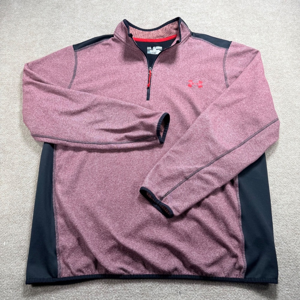 Under Armour ColdGear Mens 2XL Quarter Zip Pullover Maroon Black Loose Fit Top